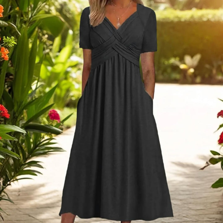 Maeva – Elegant Midi Dress with Tummy Coverage