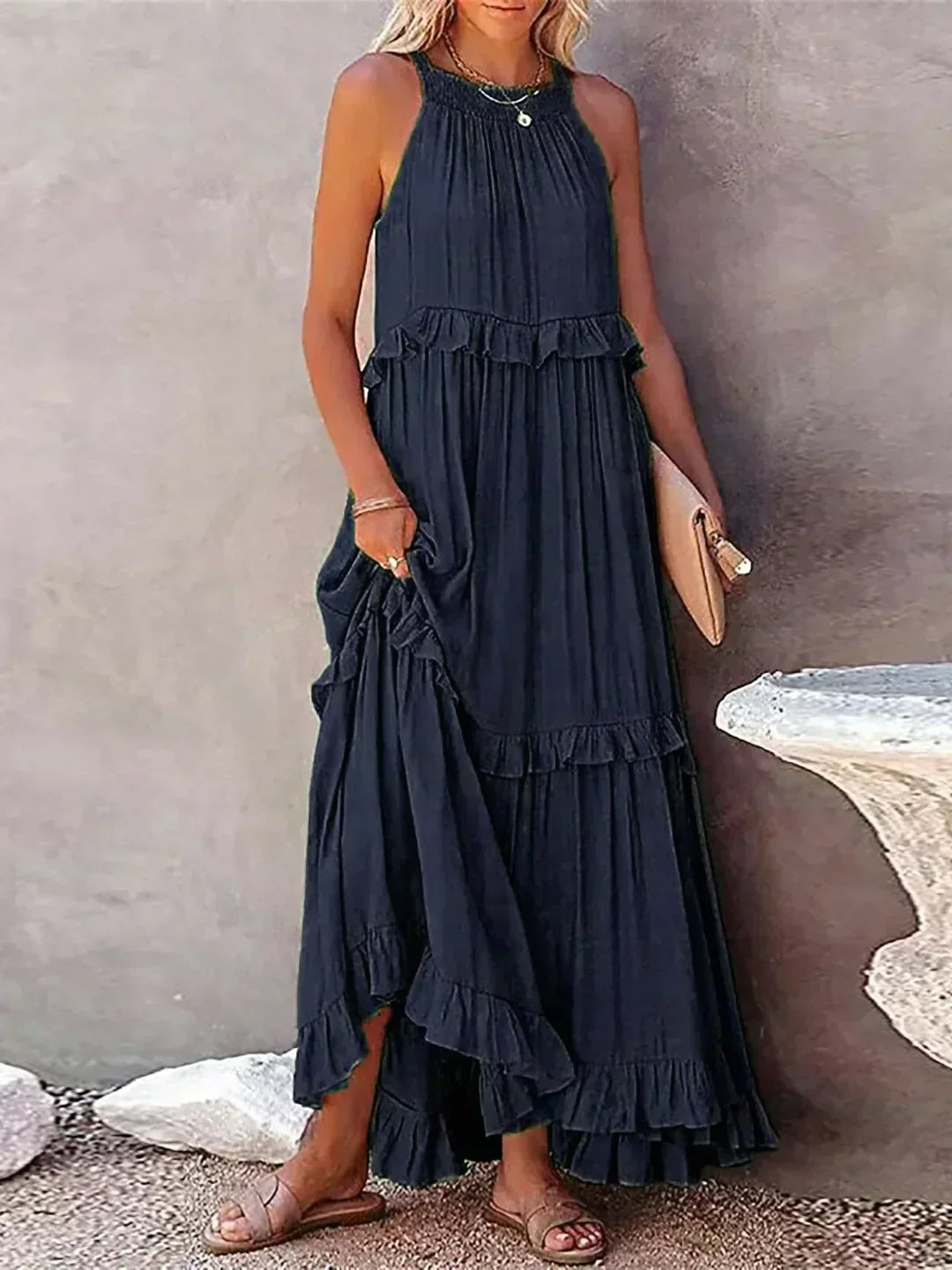 Sarah | Halter Ruffle Maxi Jurk ( Bijna uitverkocht )